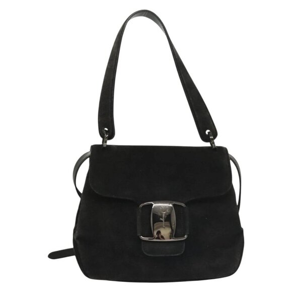 Salvatore Ferragamo Hand Bag Suede Black Silver Auth - Picture 8 of 16